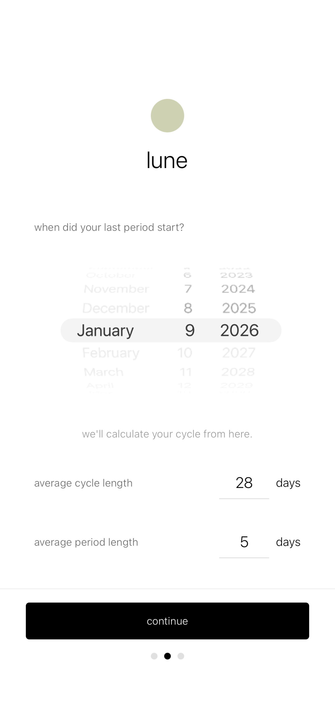 lune onboarding screen